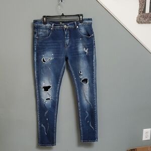 Men's BAROCCO Distressed Blue Jeans (sz 34W X L32)